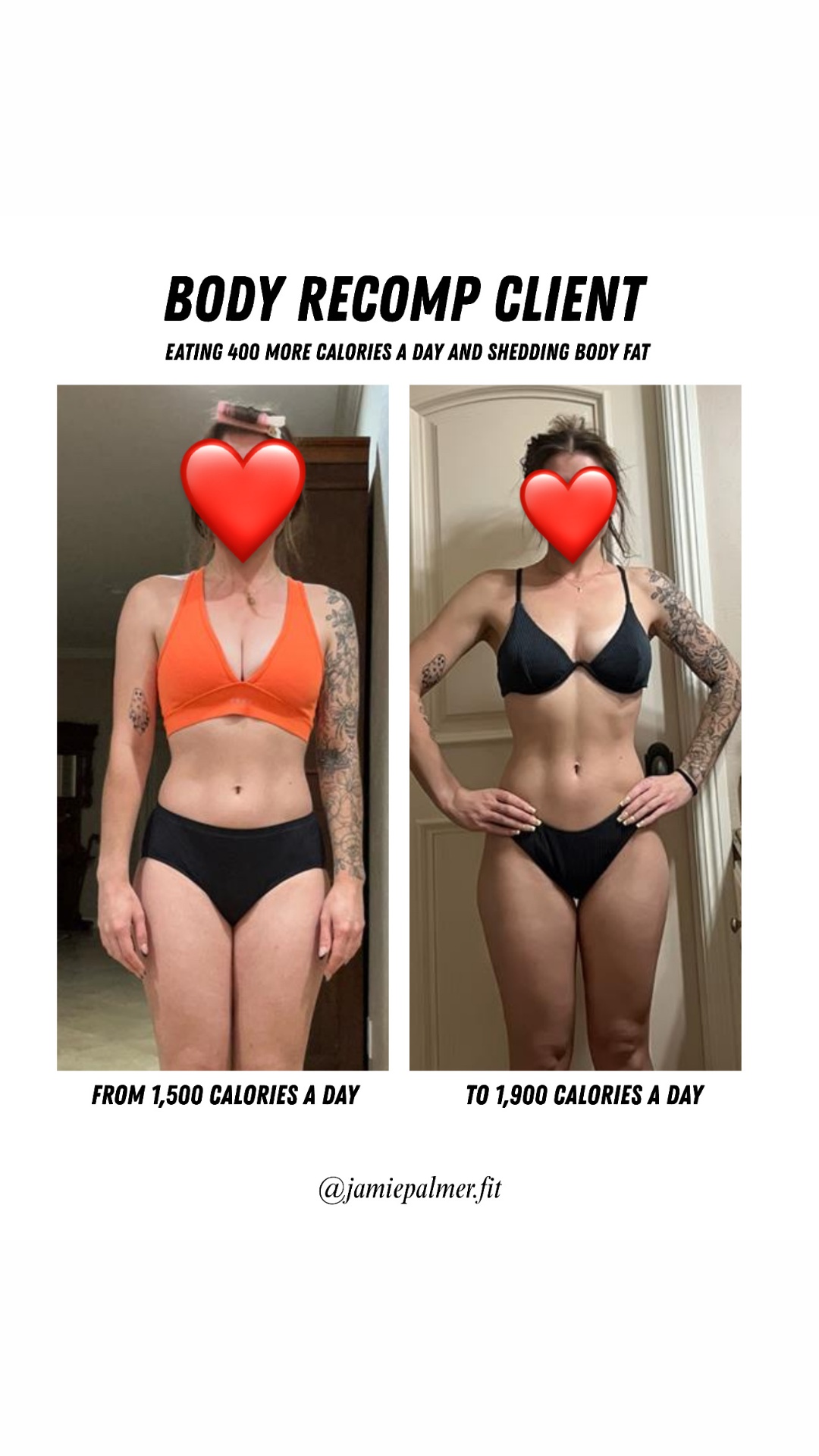 Body recomp — eating 400 more calories & shedding fat